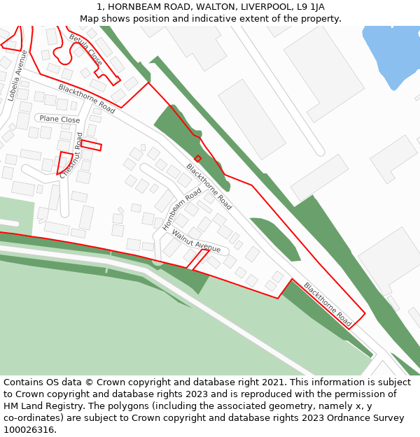 1, HORNBEAM ROAD, WALTON, LIVERPOOL, L9 1JA: Location map and indicative extent of plot