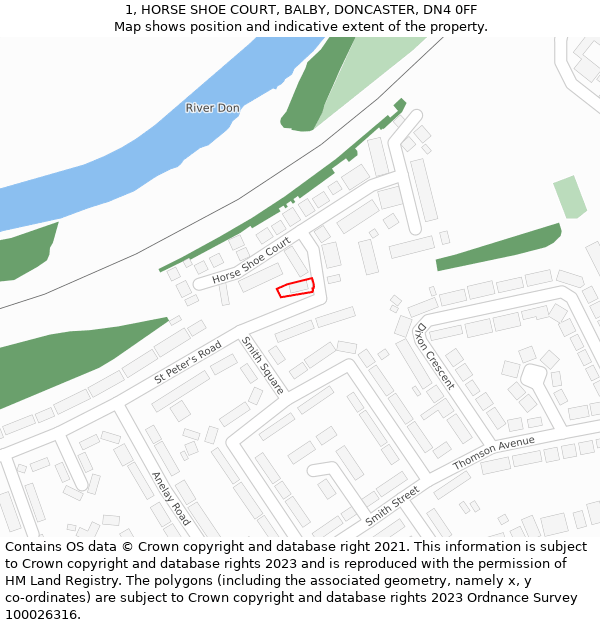 1, HORSE SHOE COURT, BALBY, DONCASTER, DN4 0FF: Location map and indicative extent of plot