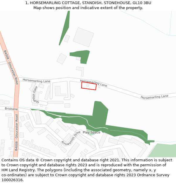 1, HORSEMARLING COTTAGE, STANDISH, STONEHOUSE, GL10 3BU: Location map and indicative extent of plot