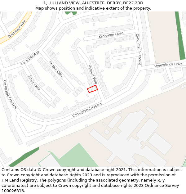 1, HULLAND VIEW, ALLESTREE, DERBY, DE22 2RD: Location map and indicative extent of plot