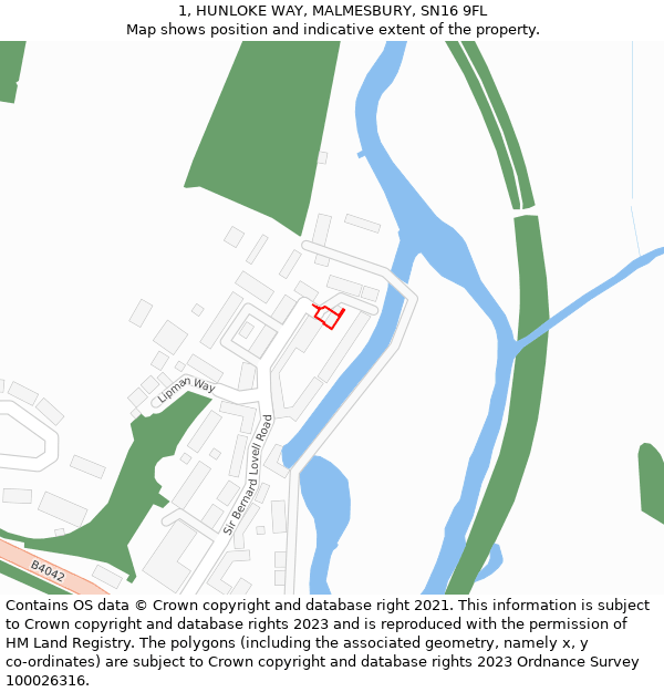 1, HUNLOKE WAY, MALMESBURY, SN16 9FL: Location map and indicative extent of plot