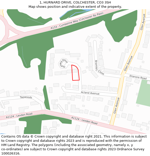 1, HURNARD DRIVE, COLCHESTER, CO3 3SH: Location map and indicative extent of plot
