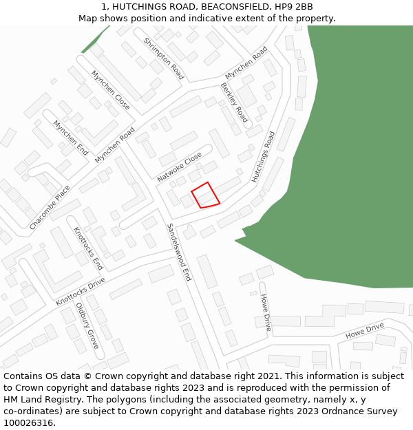 1, HUTCHINGS ROAD, BEACONSFIELD, HP9 2BB: Location map and indicative extent of plot