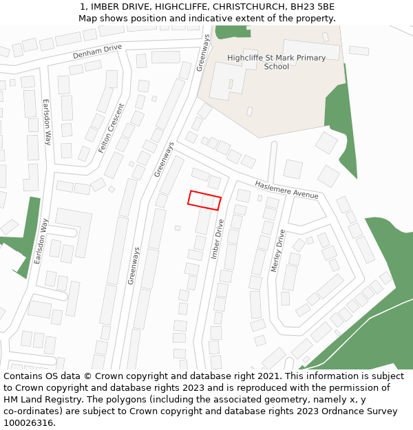 1, IMBER DRIVE, HIGHCLIFFE, CHRISTCHURCH, BH23 5BE: Location map and indicative extent of plot