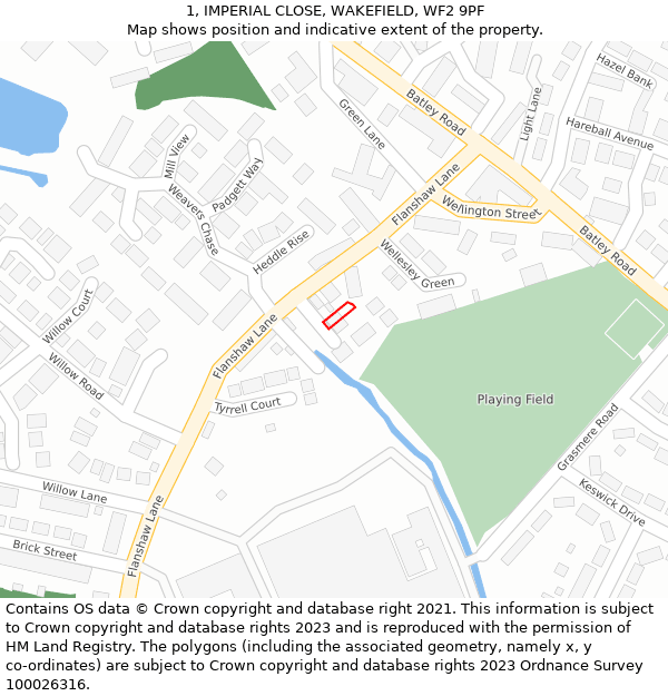 1, IMPERIAL CLOSE, WAKEFIELD, WF2 9PF: Location map and indicative extent of plot