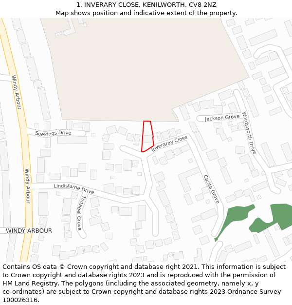 1, INVERARY CLOSE, KENILWORTH, CV8 2NZ: Location map and indicative extent of plot