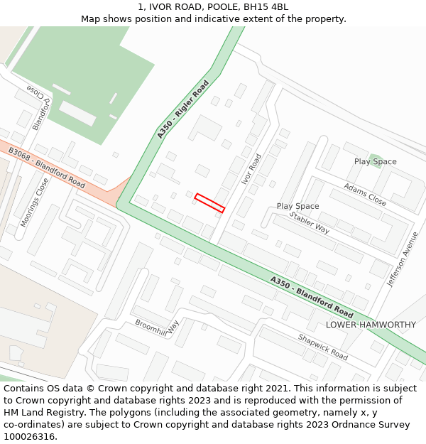 1, IVOR ROAD, POOLE, BH15 4BL: Location map and indicative extent of plot