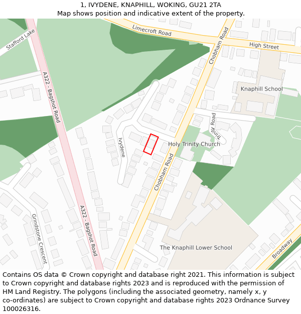 1, IVYDENE, KNAPHILL, WOKING, GU21 2TA: Location map and indicative extent of plot