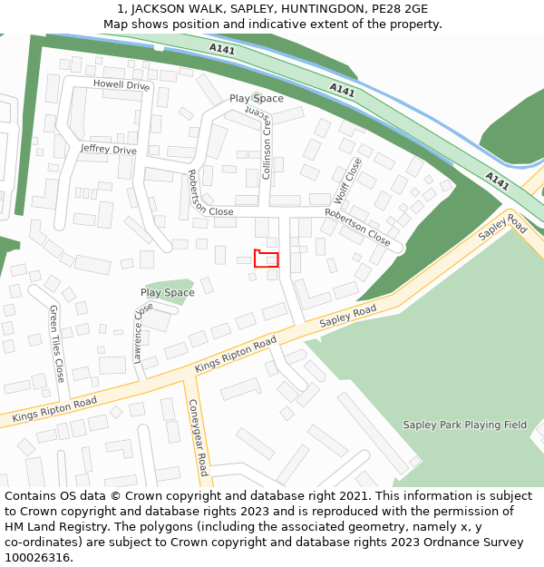 1, JACKSON WALK, SAPLEY, HUNTINGDON, PE28 2GE: Location map and indicative extent of plot