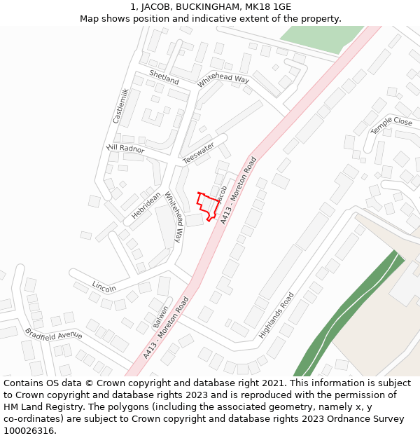 1, JACOB, BUCKINGHAM, MK18 1GE: Location map and indicative extent of plot