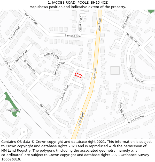 1, JACOBS ROAD, POOLE, BH15 4QZ: Location map and indicative extent of plot