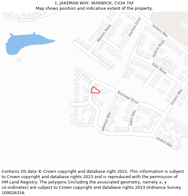 1, JAKEMAN WAY, WARWICK, CV34 7AF: Location map and indicative extent of plot