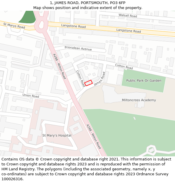 1, JAMES ROAD, PORTSMOUTH, PO3 6FP: Location map and indicative extent of plot