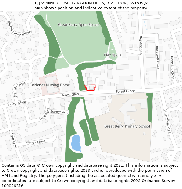 1, JASMINE CLOSE, LANGDON HILLS, BASILDON, SS16 6QZ: Location map and indicative extent of plot