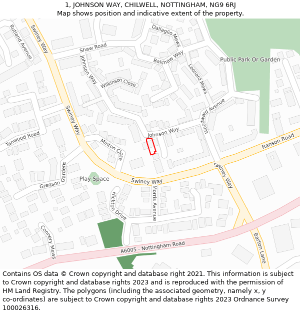 1, JOHNSON WAY, CHILWELL, NOTTINGHAM, NG9 6RJ: Location map and indicative extent of plot