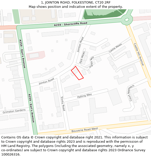 1, JOINTON ROAD, FOLKESTONE, CT20 2RF: Location map and indicative extent of plot