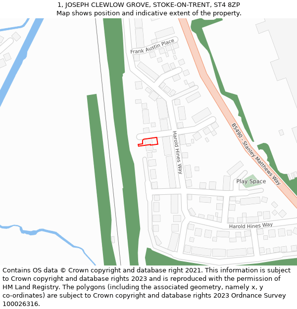 1, JOSEPH CLEWLOW GROVE, STOKE-ON-TRENT, ST4 8ZP: Location map and indicative extent of plot