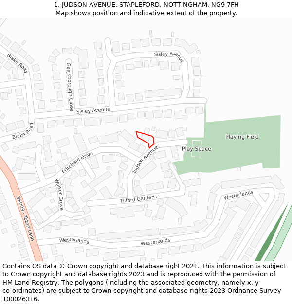 1, JUDSON AVENUE, STAPLEFORD, NOTTINGHAM, NG9 7FH: Location map and indicative extent of plot