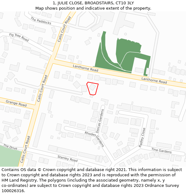 1, JULIE CLOSE, BROADSTAIRS, CT10 3LY: Location map and indicative extent of plot