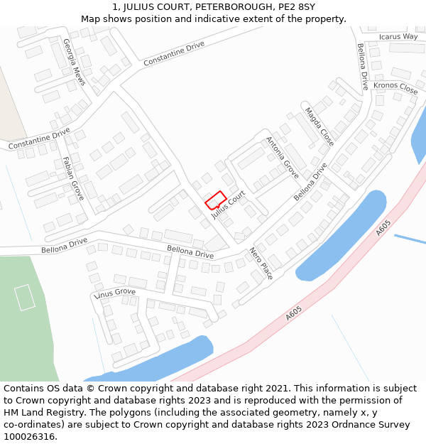 1, JULIUS COURT, PETERBOROUGH, PE2 8SY: Location map and indicative extent of plot