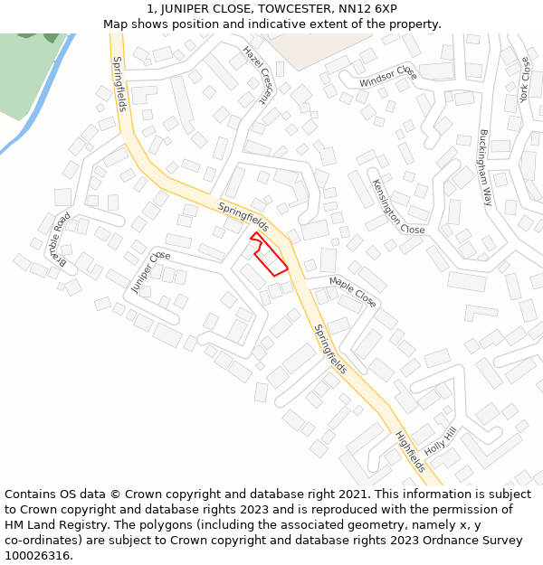 1, JUNIPER CLOSE, TOWCESTER, NN12 6XP: Location map and indicative extent of plot