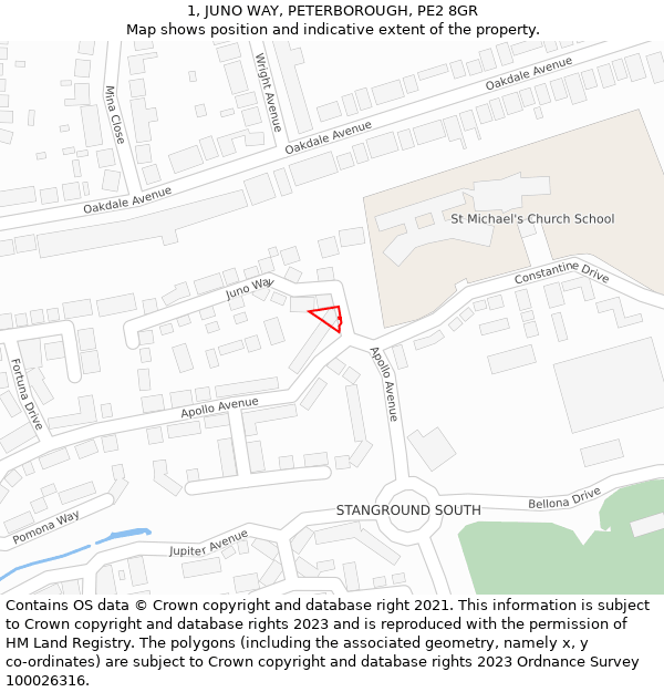 1, JUNO WAY, PETERBOROUGH, PE2 8GR: Location map and indicative extent of plot