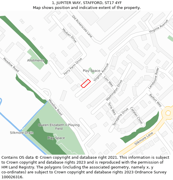 1, JUPITER WAY, STAFFORD, ST17 4YF: Location map and indicative extent of plot