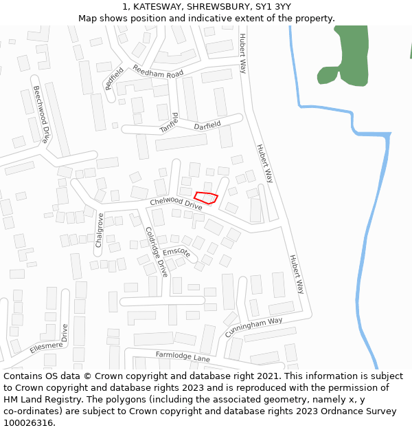 1, KATESWAY, SHREWSBURY, SY1 3YY: Location map and indicative extent of plot