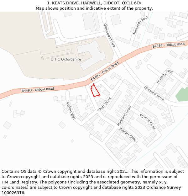 1, KEATS DRIVE, HARWELL, DIDCOT, OX11 6FA: Location map and indicative extent of plot