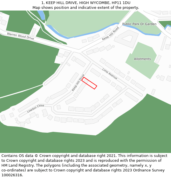 1, KEEP HILL DRIVE, HIGH WYCOMBE, HP11 1DU: Location map and indicative extent of plot