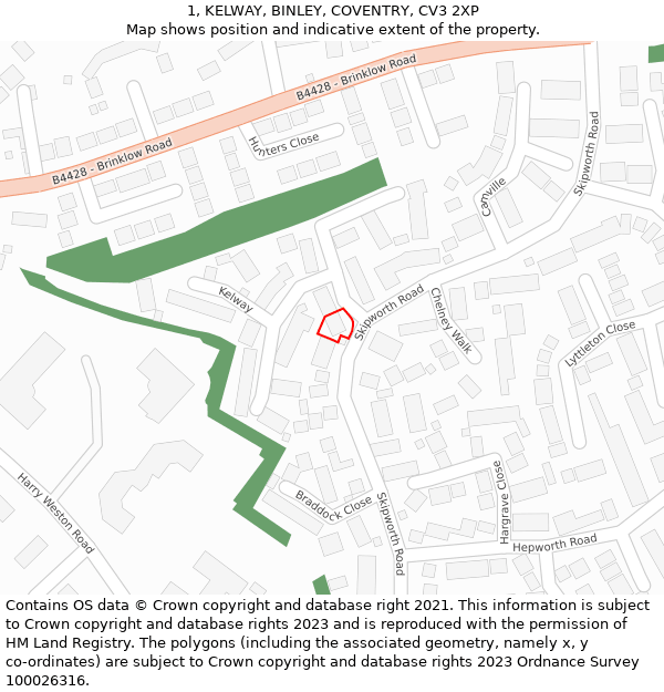 1, KELWAY, BINLEY, COVENTRY, CV3 2XP: Location map and indicative extent of plot