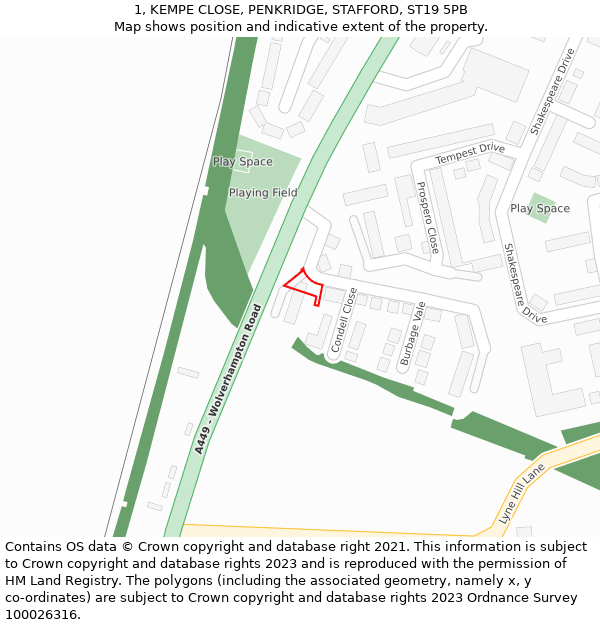 1, KEMPE CLOSE, PENKRIDGE, STAFFORD, ST19 5PB: Location map and indicative extent of plot