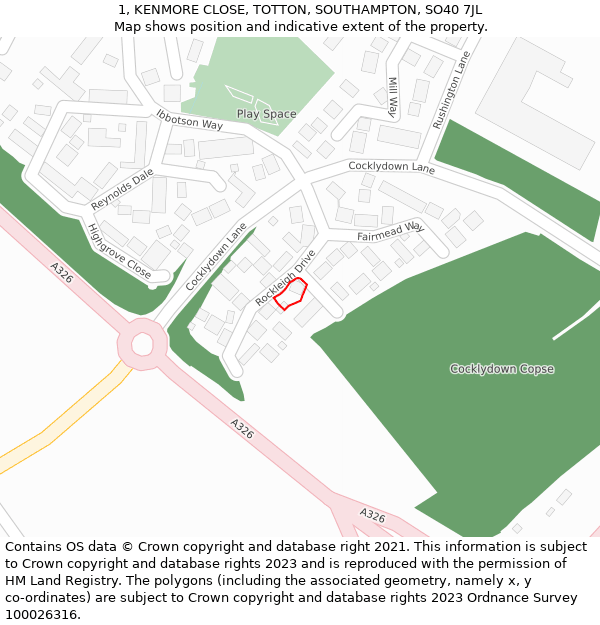 1, KENMORE CLOSE, TOTTON, SOUTHAMPTON, SO40 7JL: Location map and indicative extent of plot