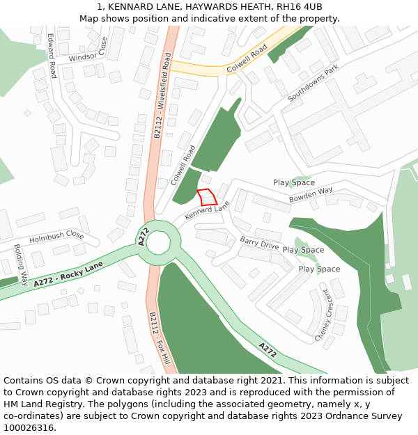 1, KENNARD LANE, HAYWARDS HEATH, RH16 4UB: Location map and indicative extent of plot