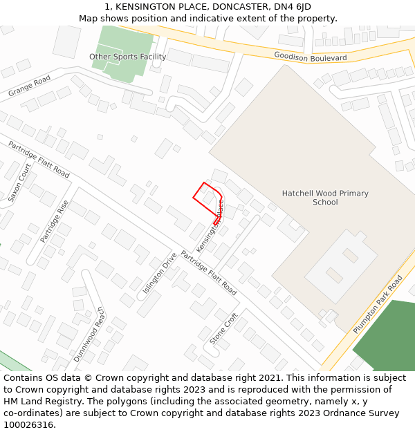 1, KENSINGTON PLACE, DONCASTER, DN4 6JD: Location map and indicative extent of plot