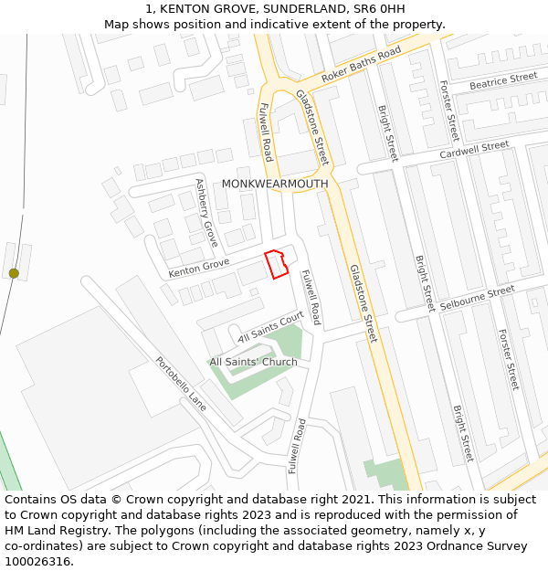 1, KENTON GROVE, SUNDERLAND, SR6 0HH: Location map and indicative extent of plot