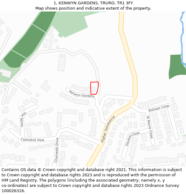 1, KENWYN GARDENS, TRURO, TR1 3FY: Location map and indicative extent of plot