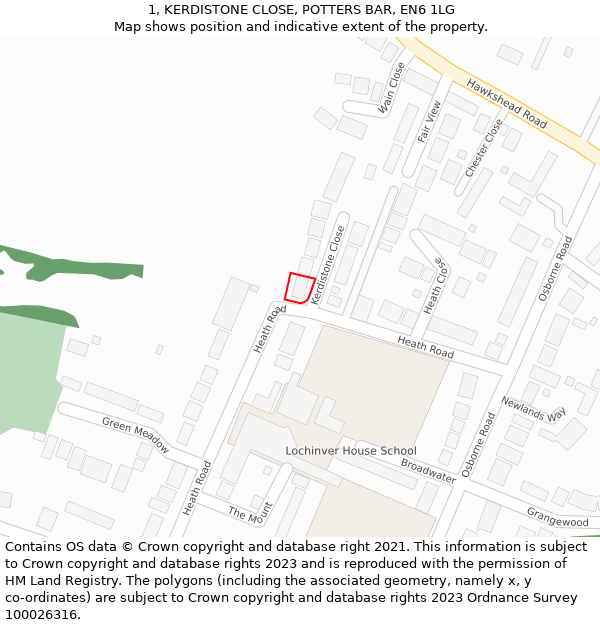 1, KERDISTONE CLOSE, POTTERS BAR, EN6 1LG: Location map and indicative extent of plot