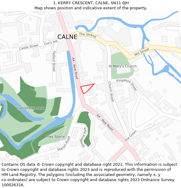 1, KERRY CRESCENT, CALNE, SN11 0JH: Location map and indicative extent of plot