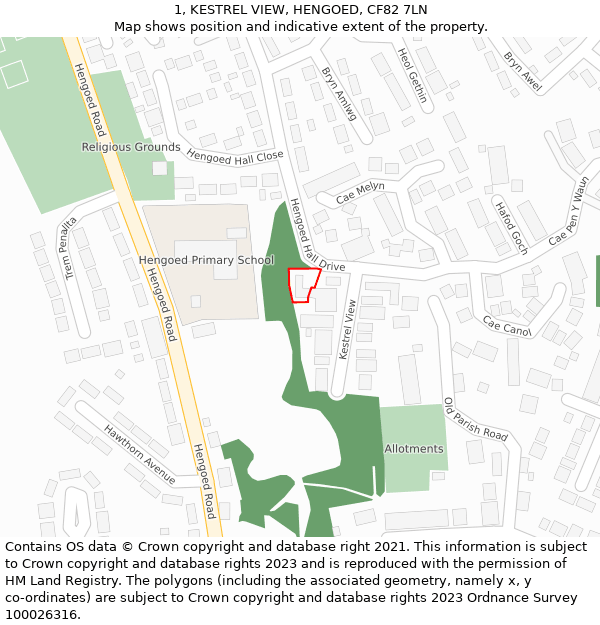 1, KESTREL VIEW, HENGOED, CF82 7LN: Location map and indicative extent of plot