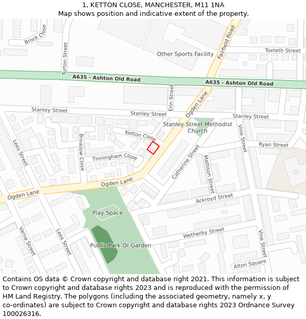 1, KETTON CLOSE, MANCHESTER, M11 1NA: Location map and indicative extent of plot