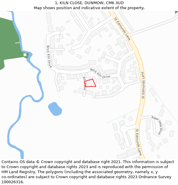 1, KILN CLOSE, DUNMOW, CM6 3UD: Location map and indicative extent of plot
