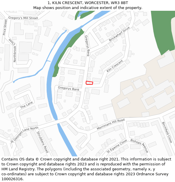 1, KILN CRESCENT, WORCESTER, WR3 8BT: Location map and indicative extent of plot