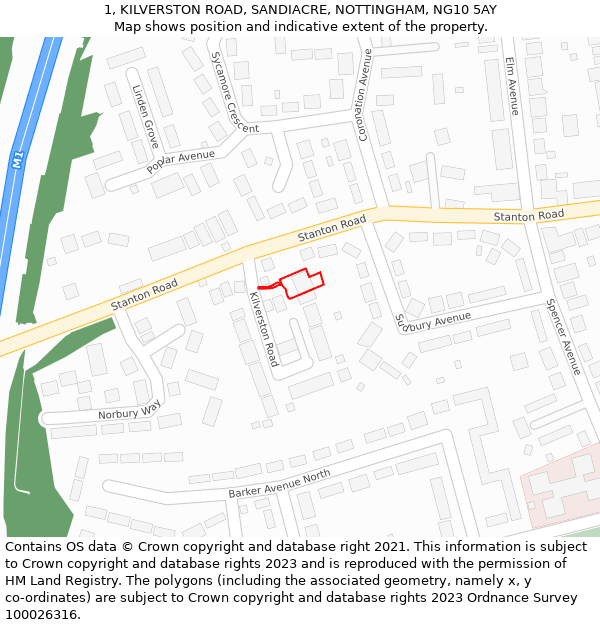 1, KILVERSTON ROAD, SANDIACRE, NOTTINGHAM, NG10 5AY: Location map and indicative extent of plot