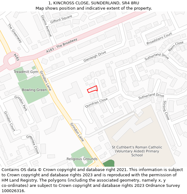 1, KINCROSS CLOSE, SUNDERLAND, SR4 8RU: Location map and indicative extent of plot