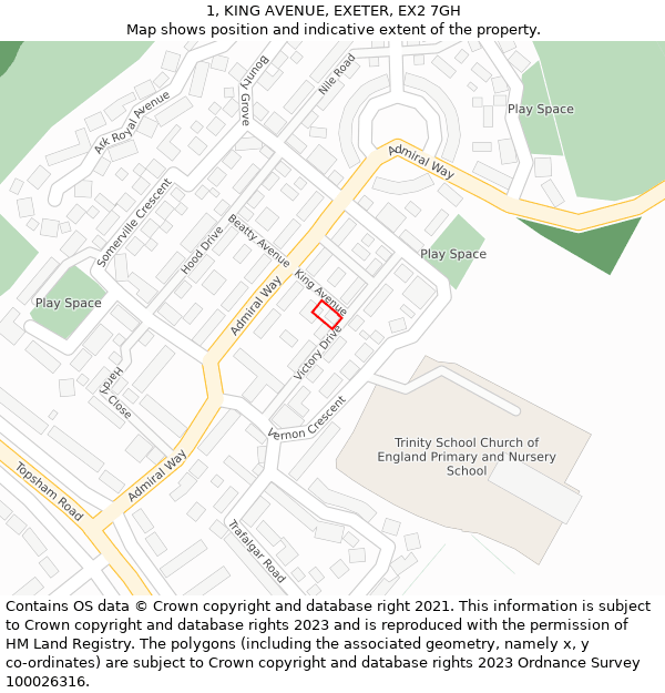 1, KING AVENUE, EXETER, EX2 7GH: Location map and indicative extent of plot