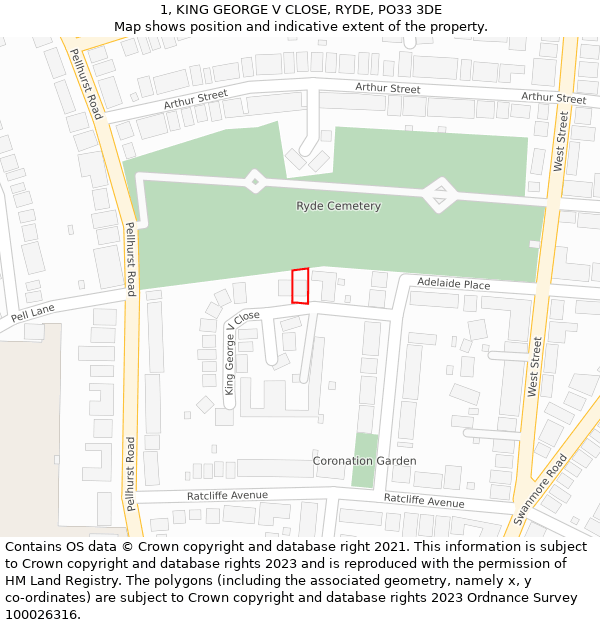1, KING GEORGE V CLOSE, RYDE, PO33 3DE: Location map and indicative extent of plot