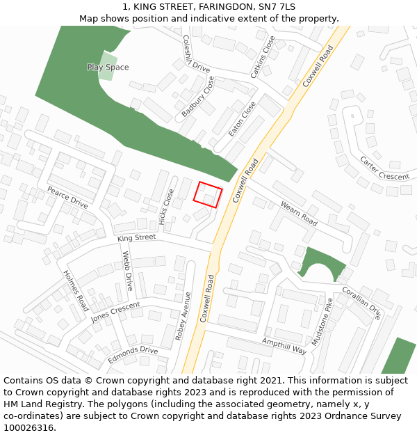 1, KING STREET, FARINGDON, SN7 7LS: Location map and indicative extent of plot