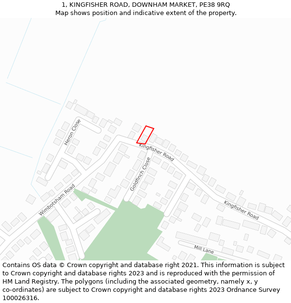 1, KINGFISHER ROAD, DOWNHAM MARKET, PE38 9RQ: Location map and indicative extent of plot