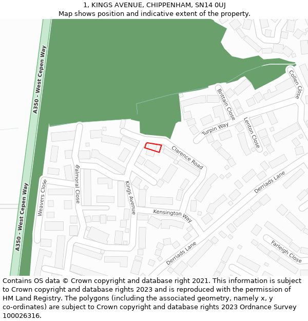 1, KINGS AVENUE, CHIPPENHAM, SN14 0UJ: Location map and indicative extent of plot